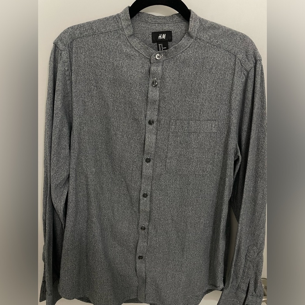 Mens mandarin collared button down shirt